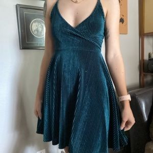 Teal velvet skater dress